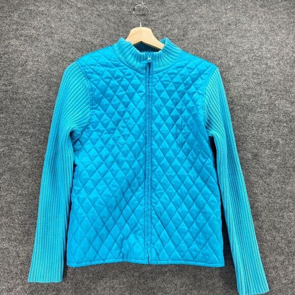 For Cynthia Quilted Jacket Women PL Petite Blue Full Zip High Neck Long Sleeve - Picture 3 of 9